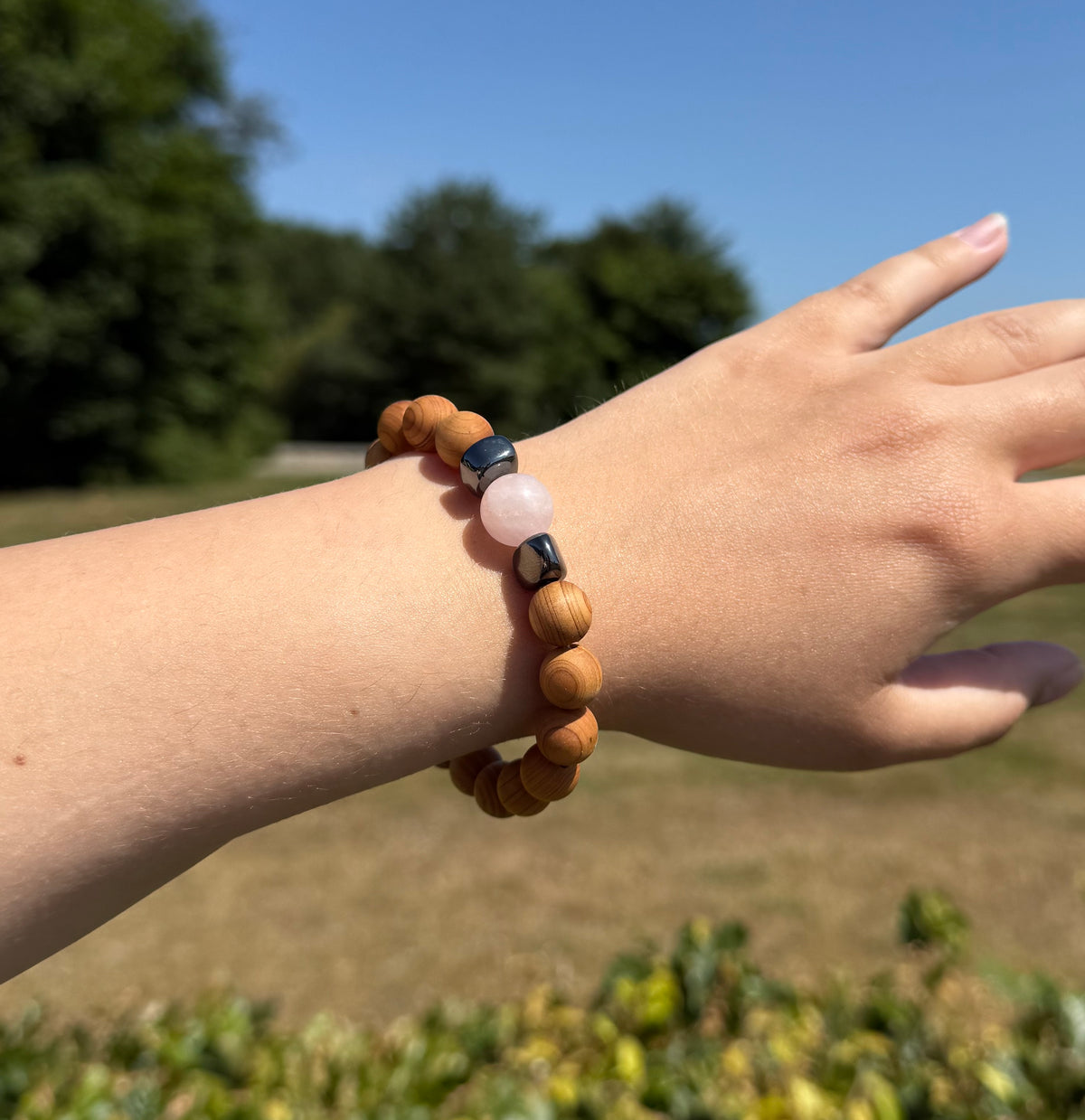 Hjertechakra armbånd m. rosakvarts