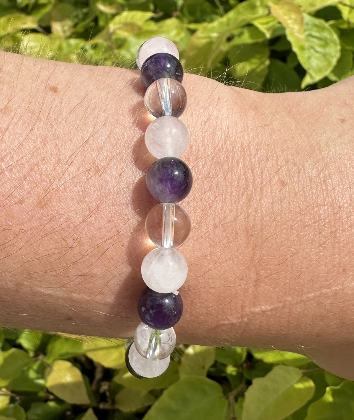 Armbånd ametyst, rosakvarts, bjergkrystal 1