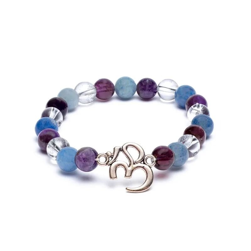 Armbånd m. ametyst, aventurin, klar kvarts og OHM 3
