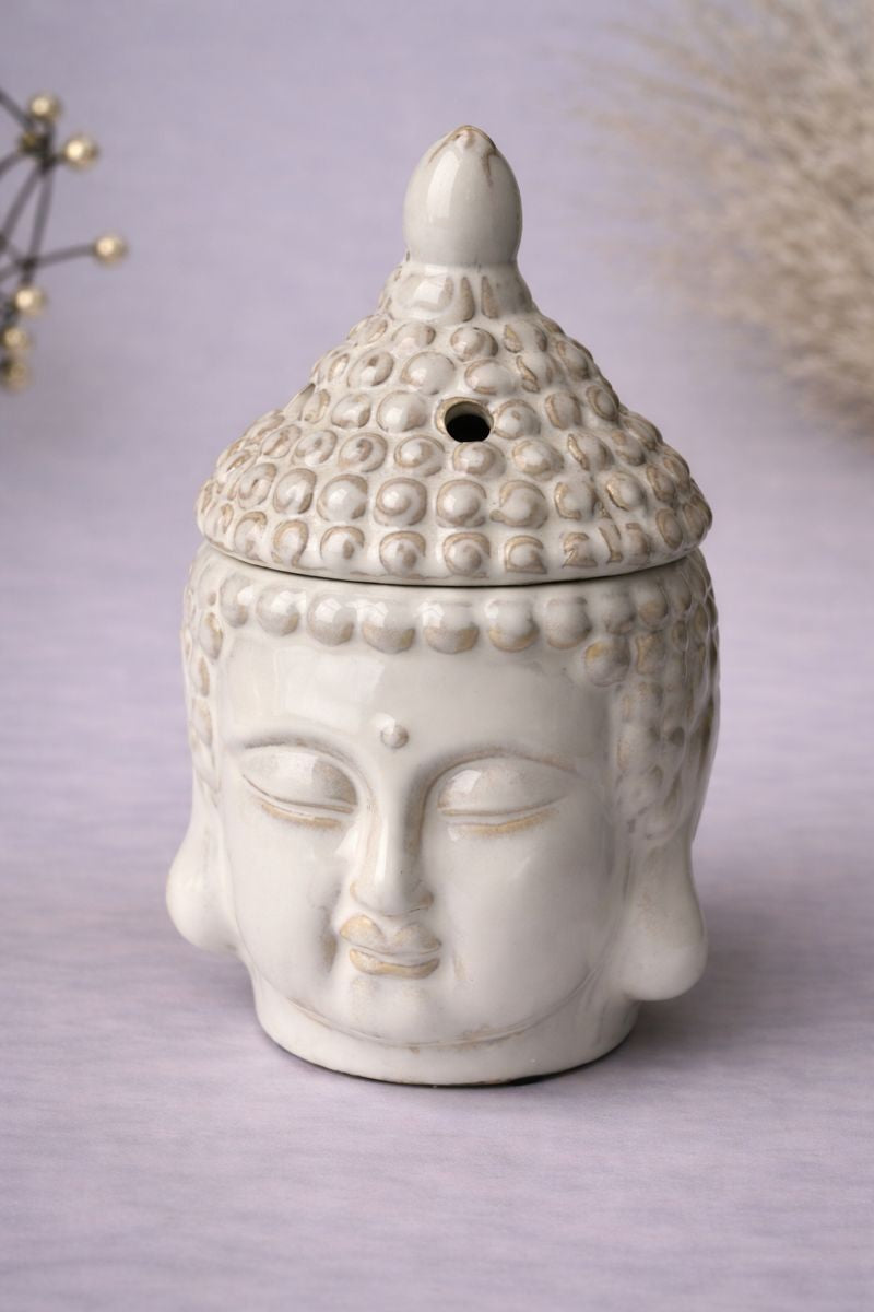 Aromalampe Buddha hoved hvid 1