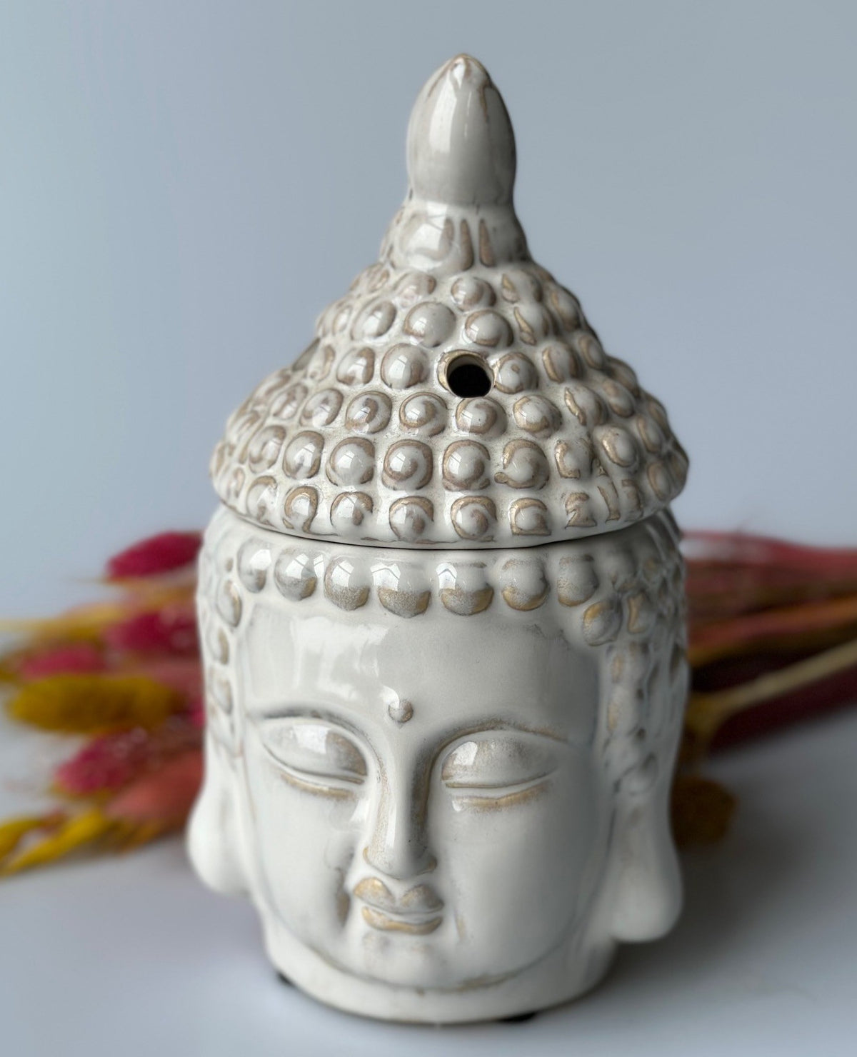 Aromalampe Buddha hoved hvid 2