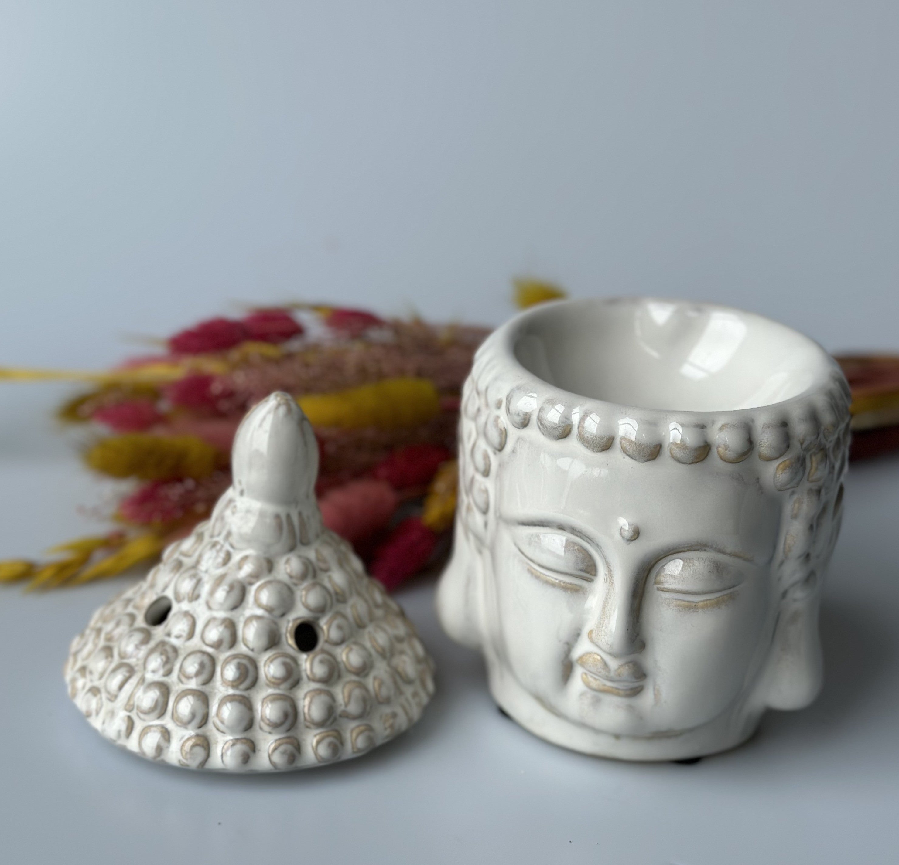 Aromalampe Buddha hoved hvid 3