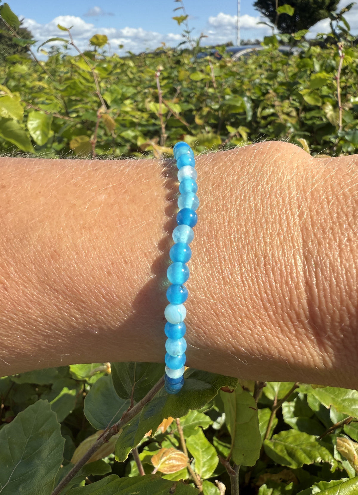 Blå agat armbånd 4 mm - Large 2