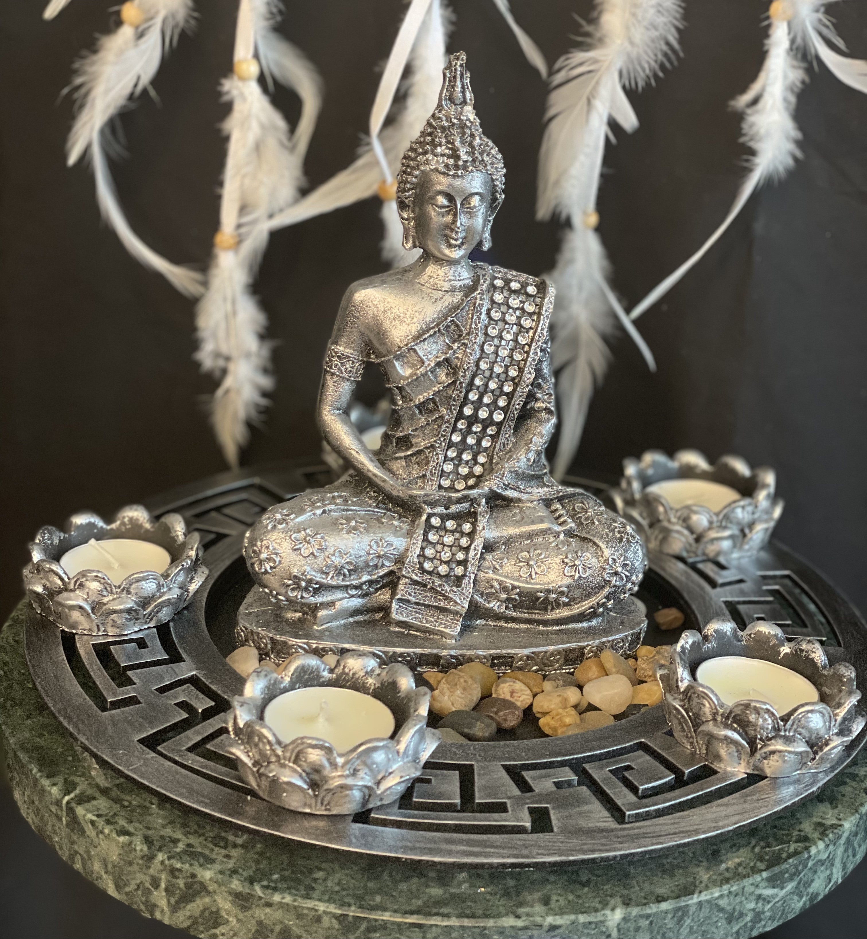 Buddha figur med fyrfadlys 20 cm 2