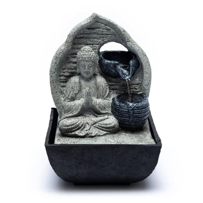 Bedende Buddha fontæne grå 2