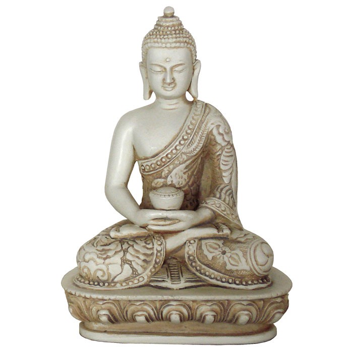 Buddha i meditation hvid sten finish