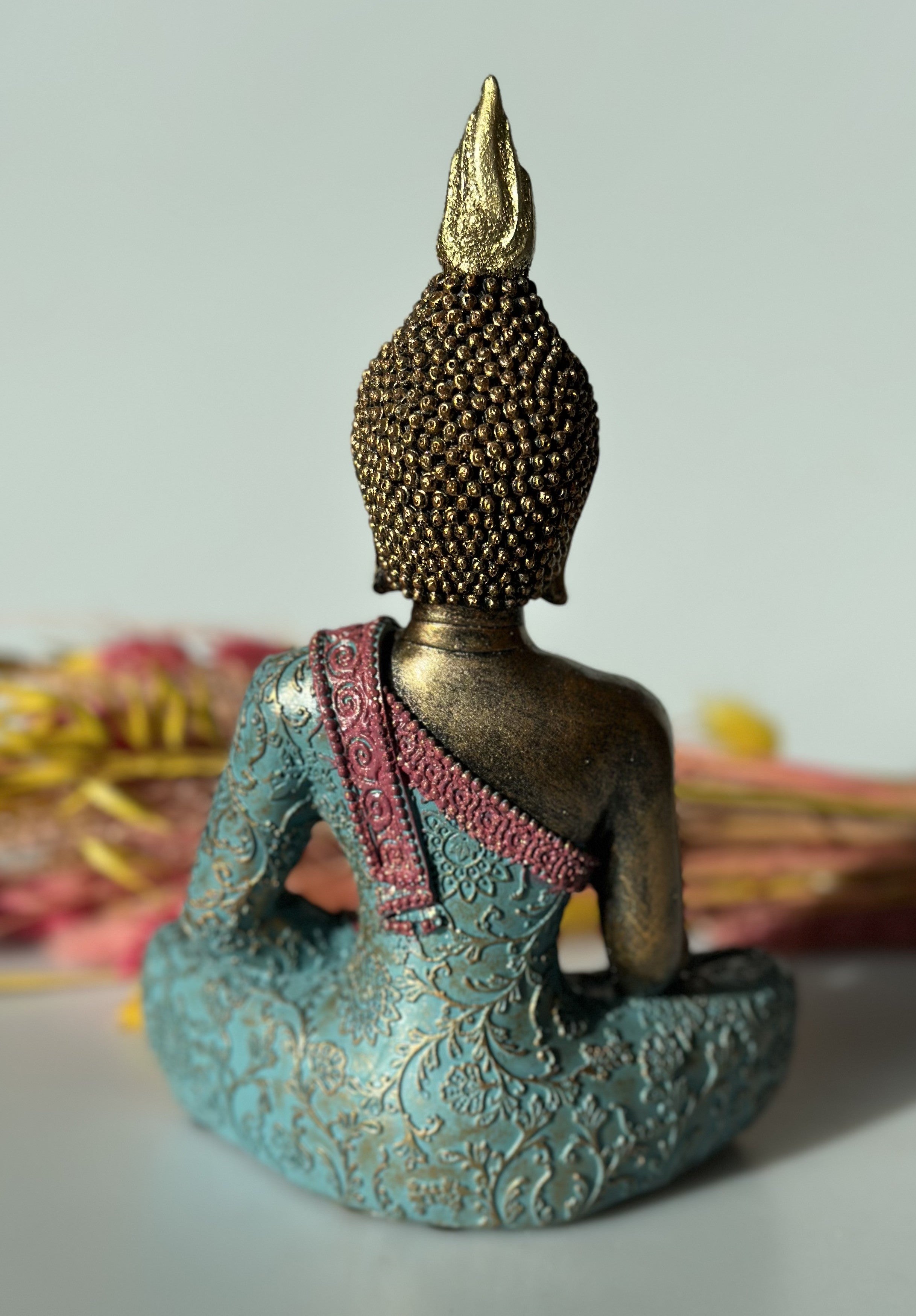 Buddha i turkis & Gold 21 cm 2