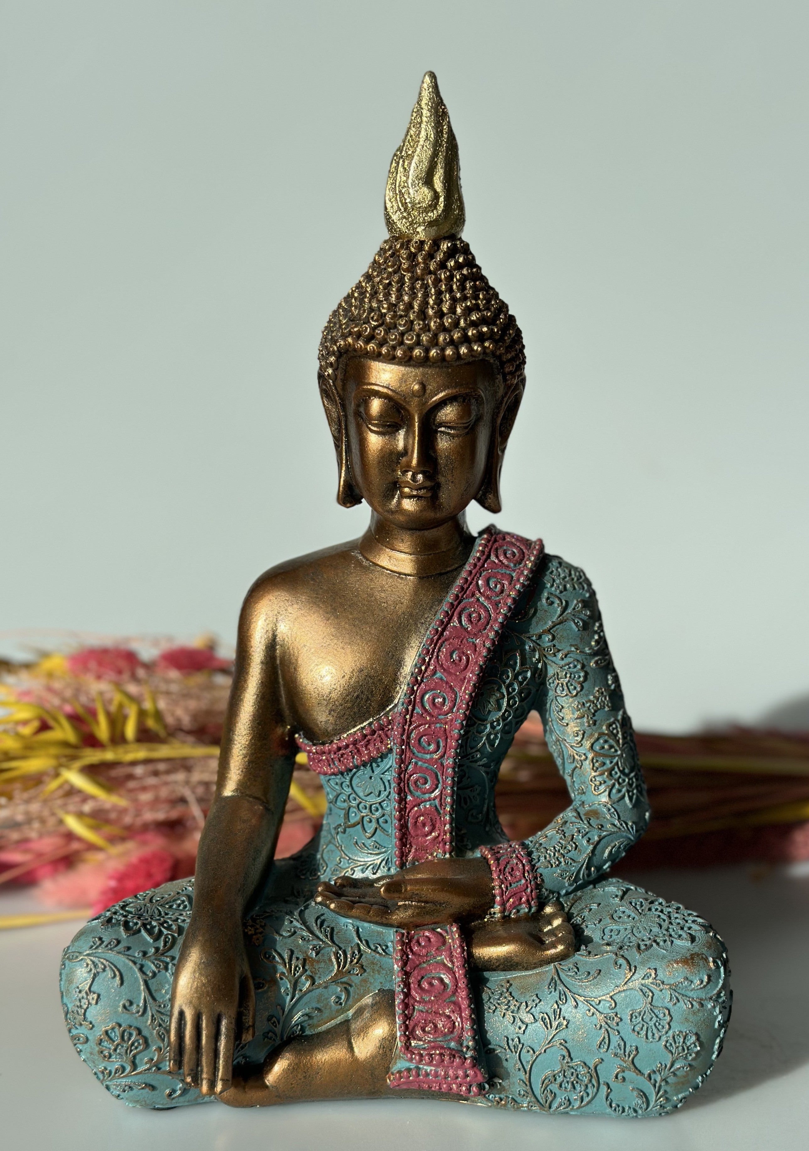Buddha i turkis & Gold 26 cm 1