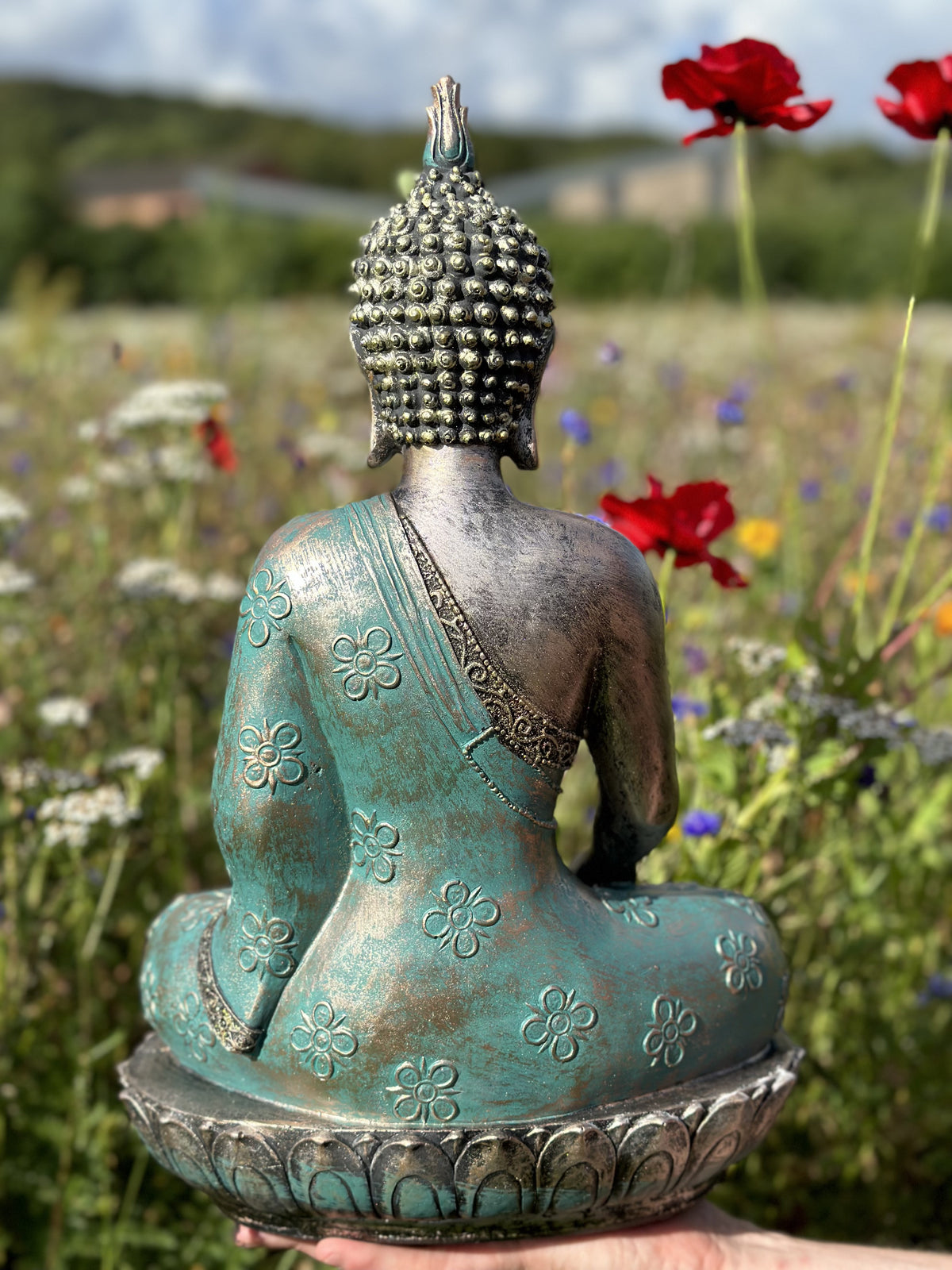 Buddha i turkis/grøn med glimmer 2