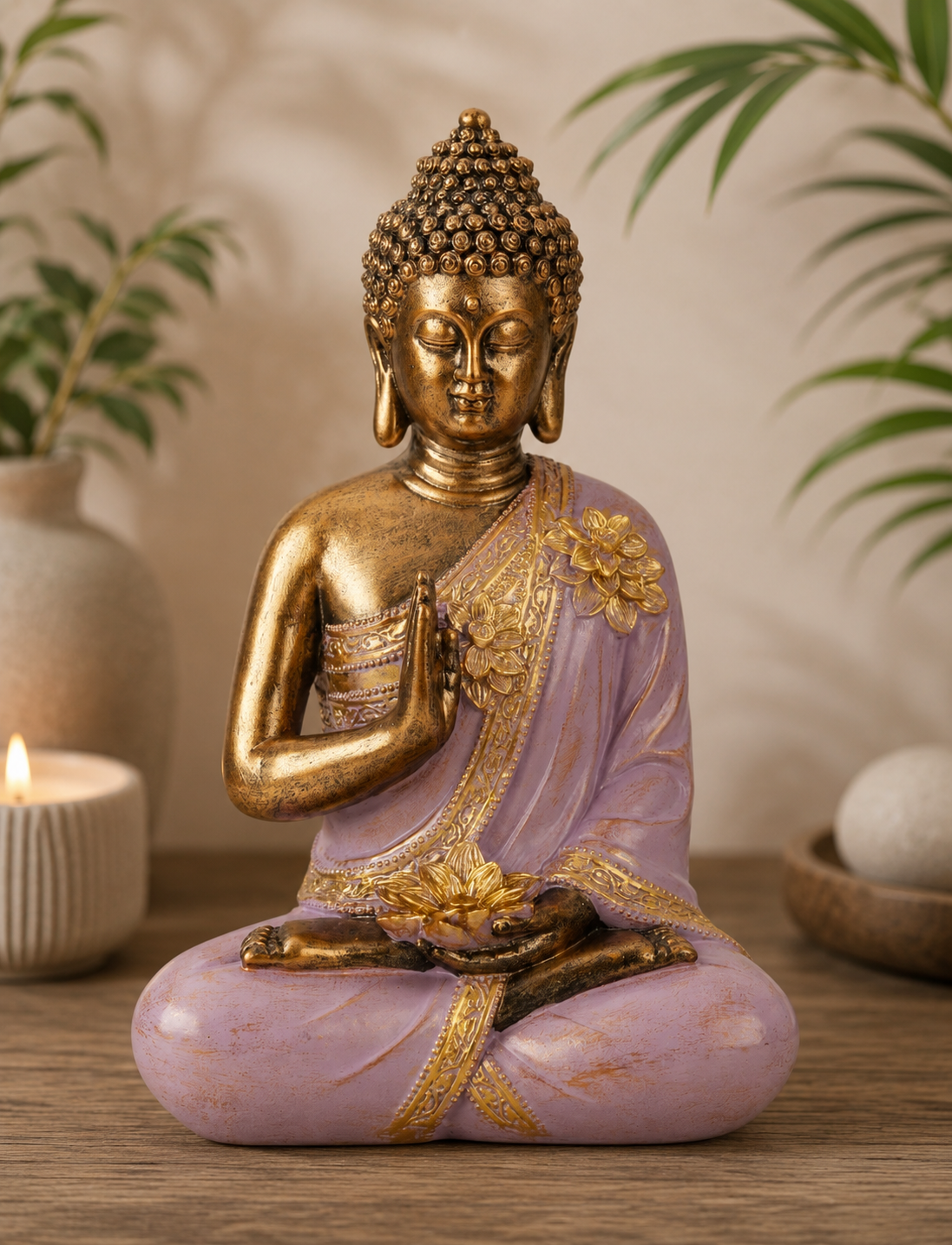 Buddha m. lotusblomst og beskyttende mudra 1