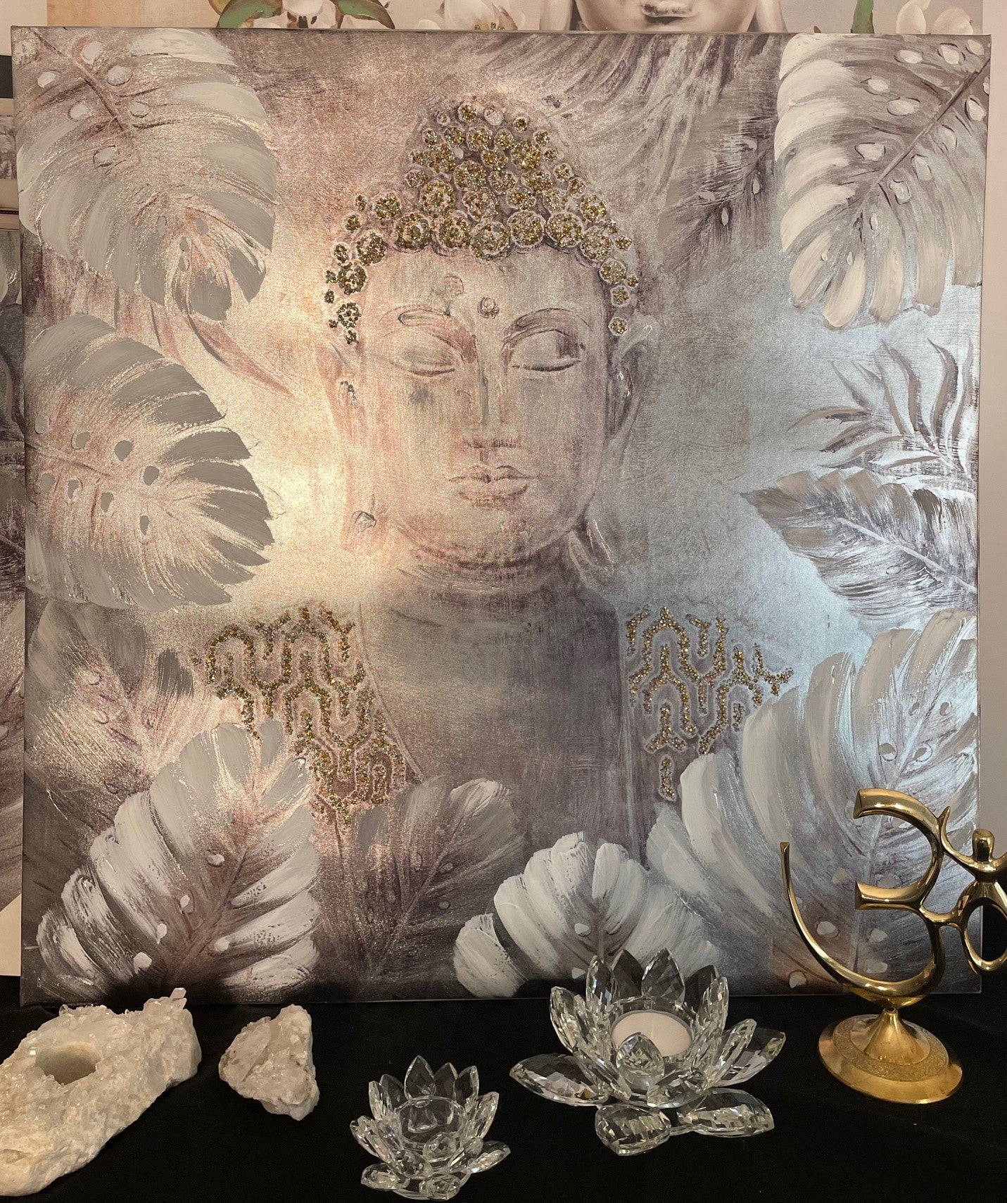 Buddha maleri / billede grå 78 x 78 2
