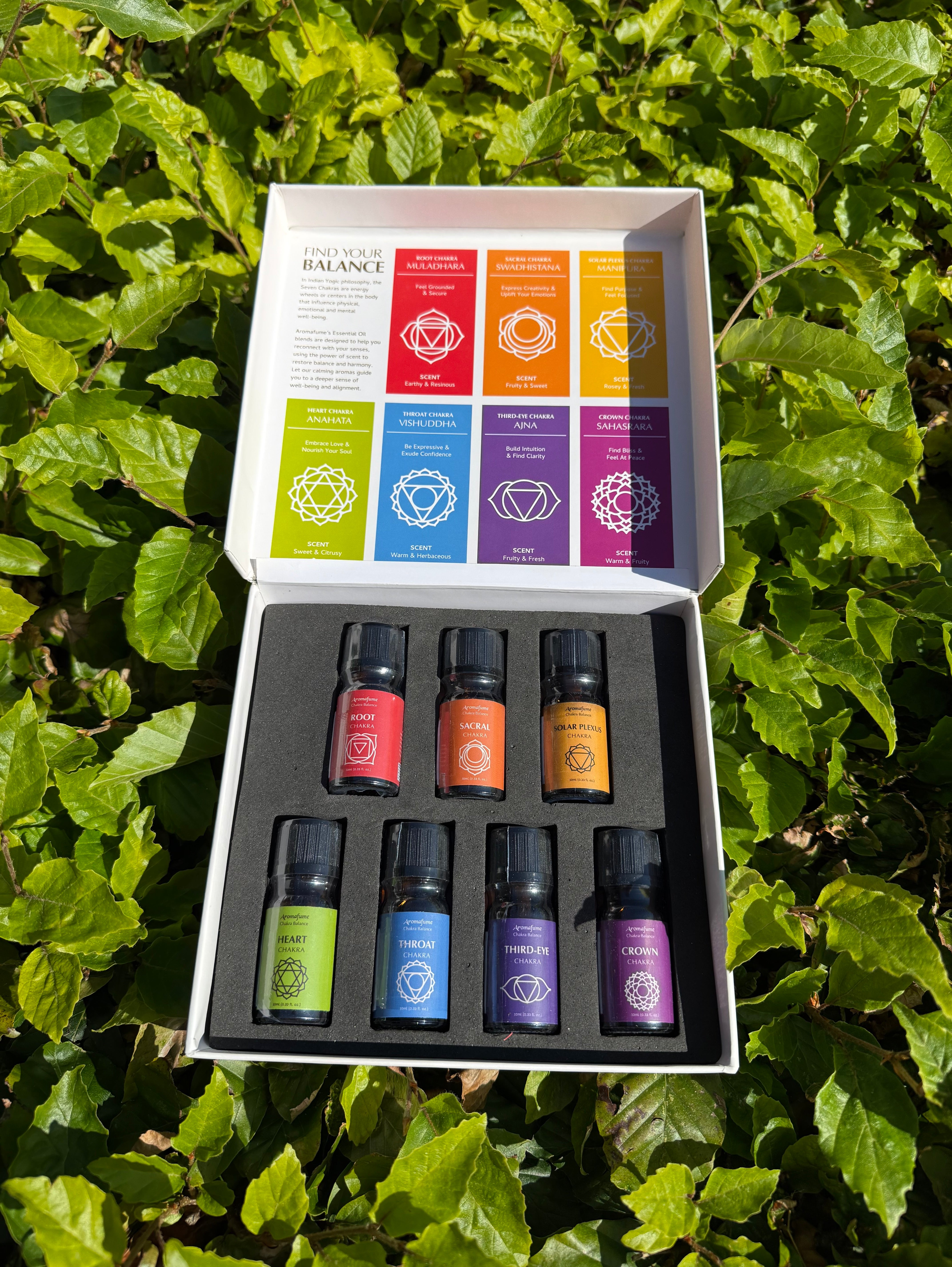 Chakra æterisk olieblandingssæt med 7 Aromaflasker