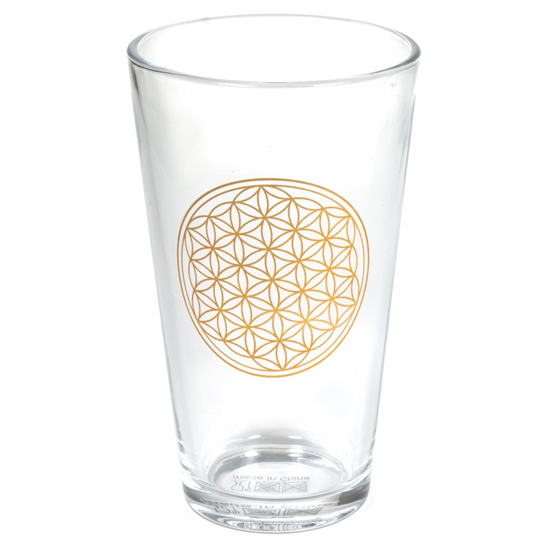 Glas med livets blomst i guld