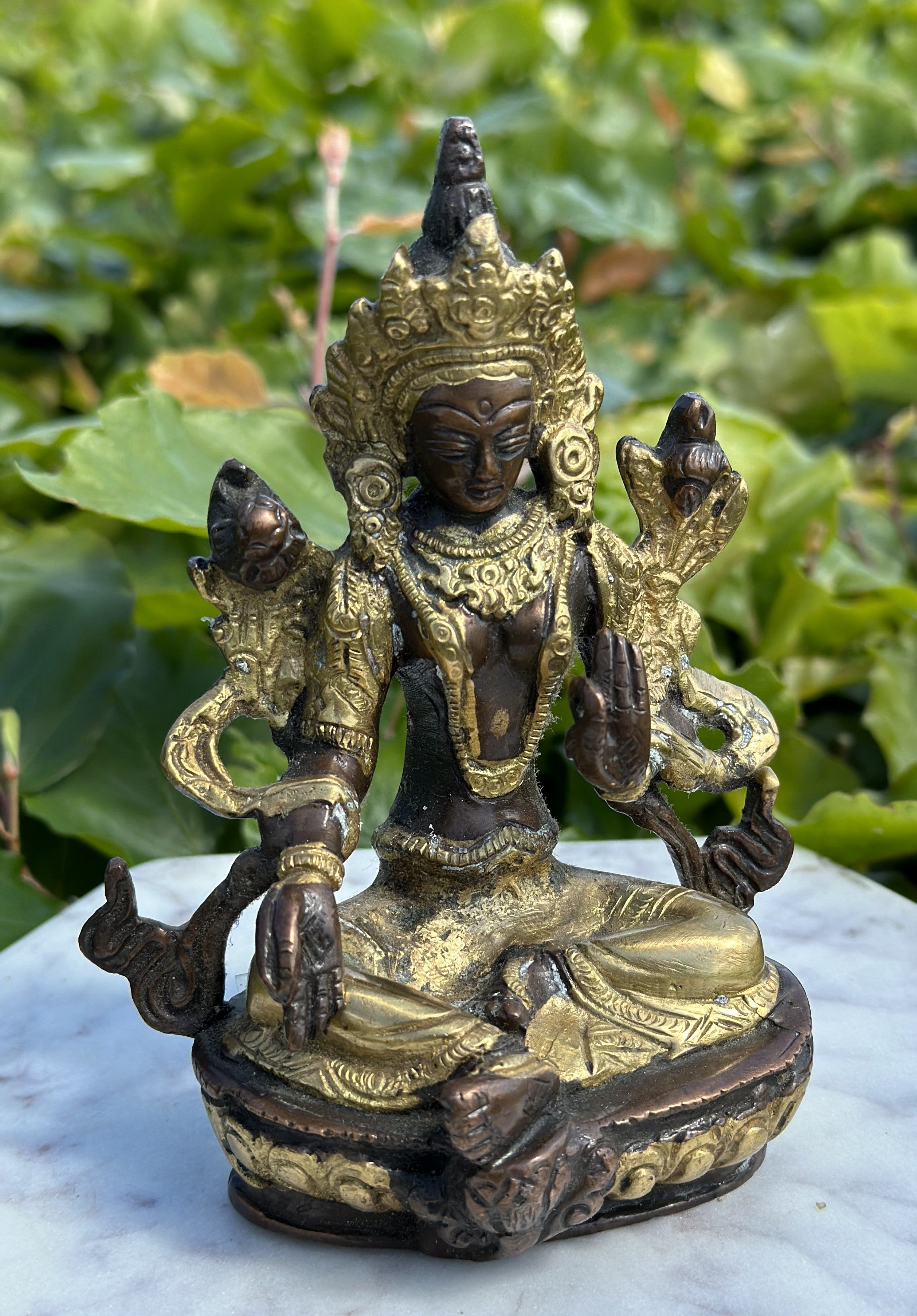 Grøn Tara figur messing 13cm 1
