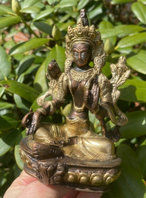 Grøn Tara figur messing 13cm 2