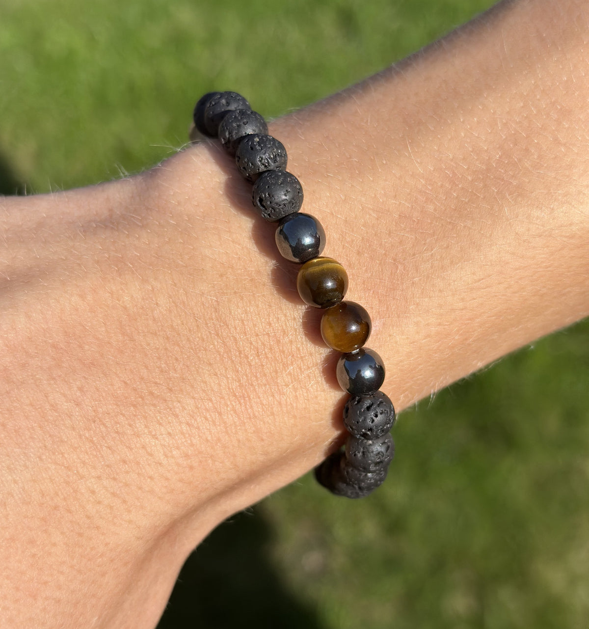 Herre armbånd med lava, tigerøje, hæmatit 3