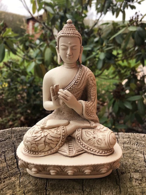 Hvid Buddha Turning the Wheel of the Dharma. 1