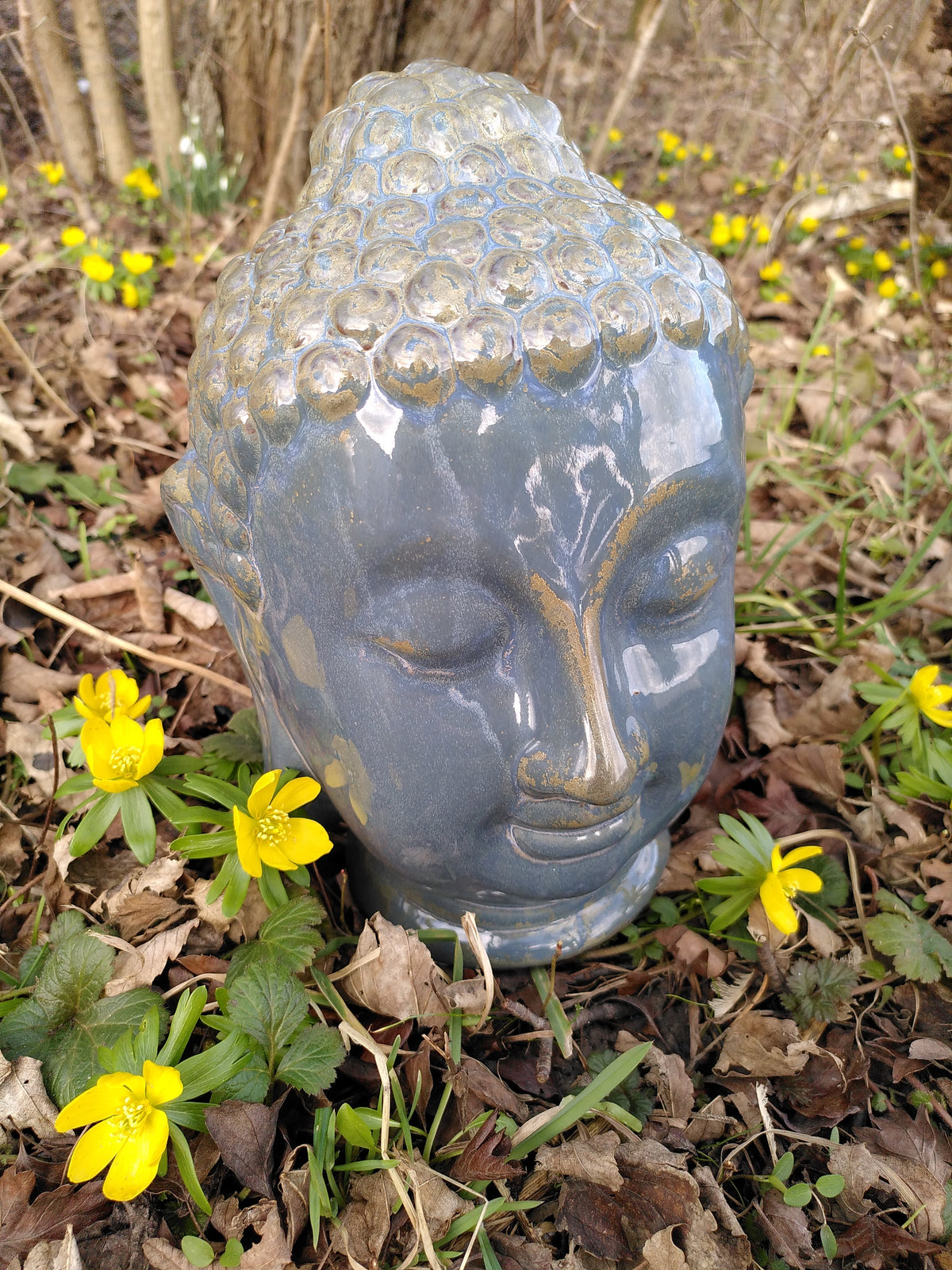 Keramik Buddha hoved blå 1