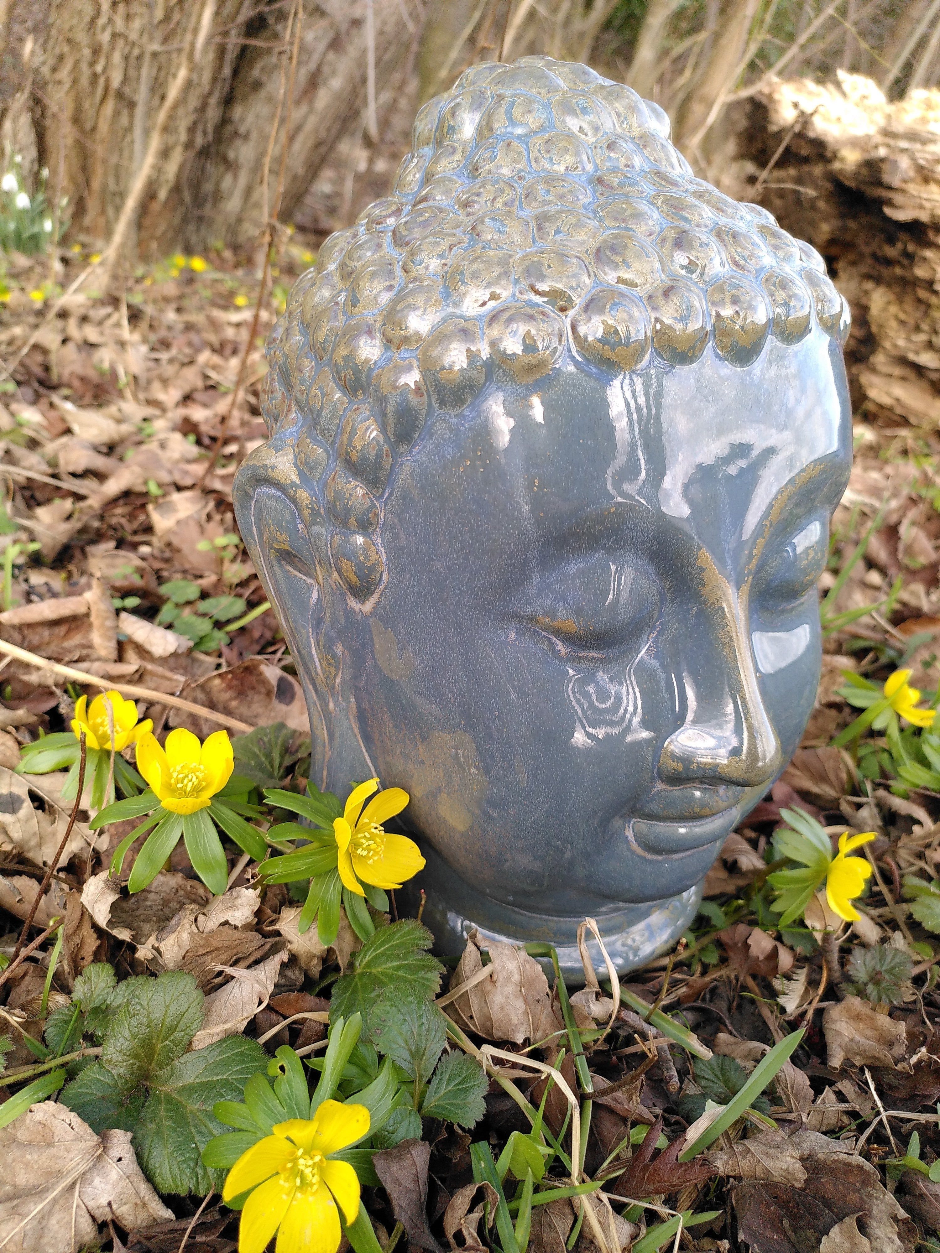 Keramik Buddha hoved blå 3