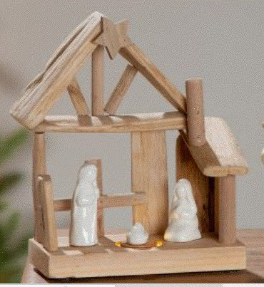 Krybbespil i træ med Maria og Joseph - med lys 1