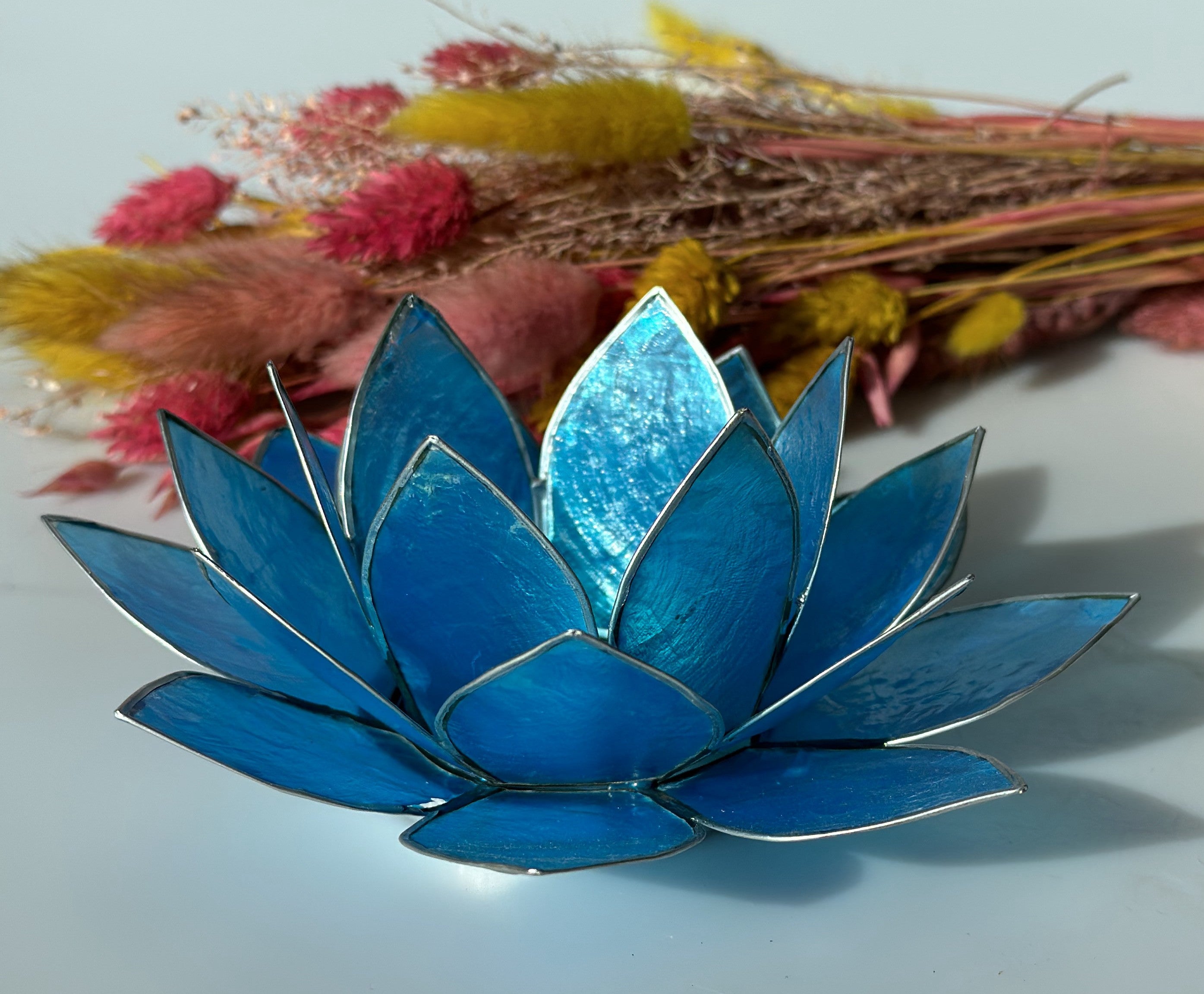Lotus lysestage Blå / Sølv 13,5 cm 6