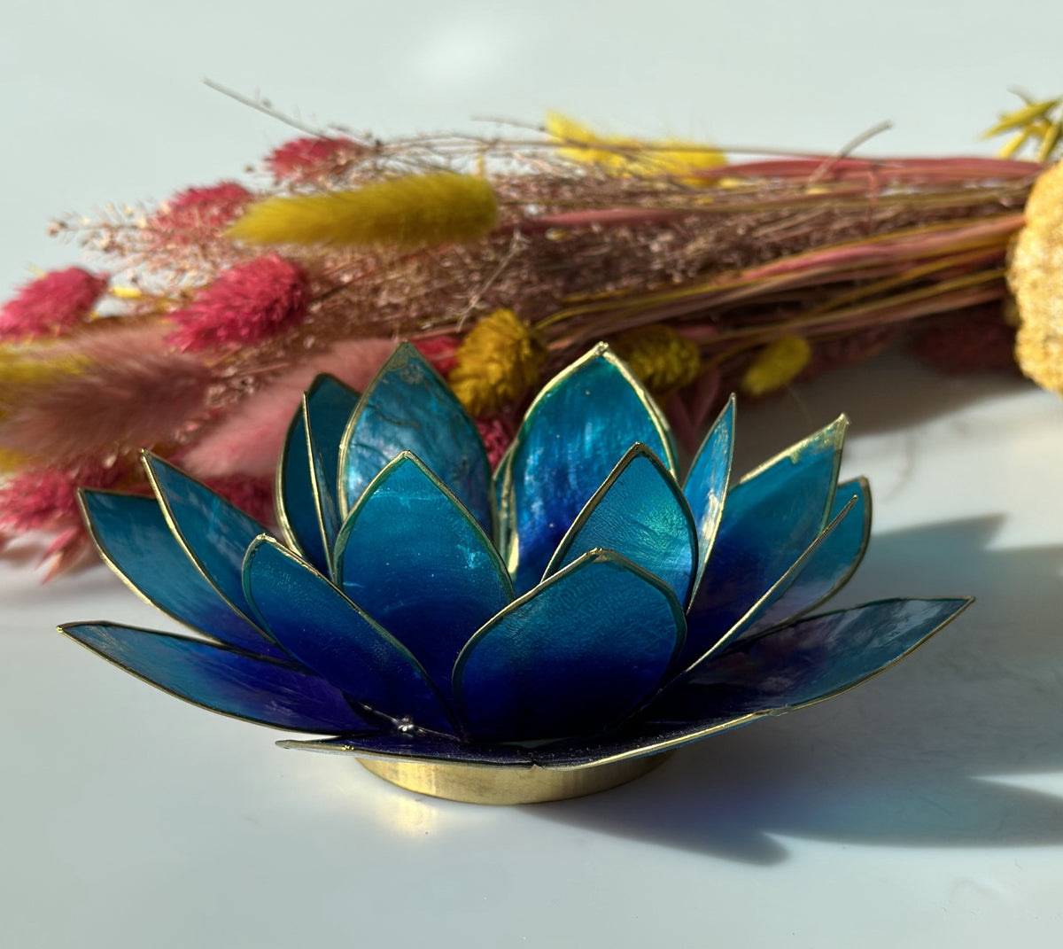 Lotus lysestage violet - blå / guld 13,5 cm 2