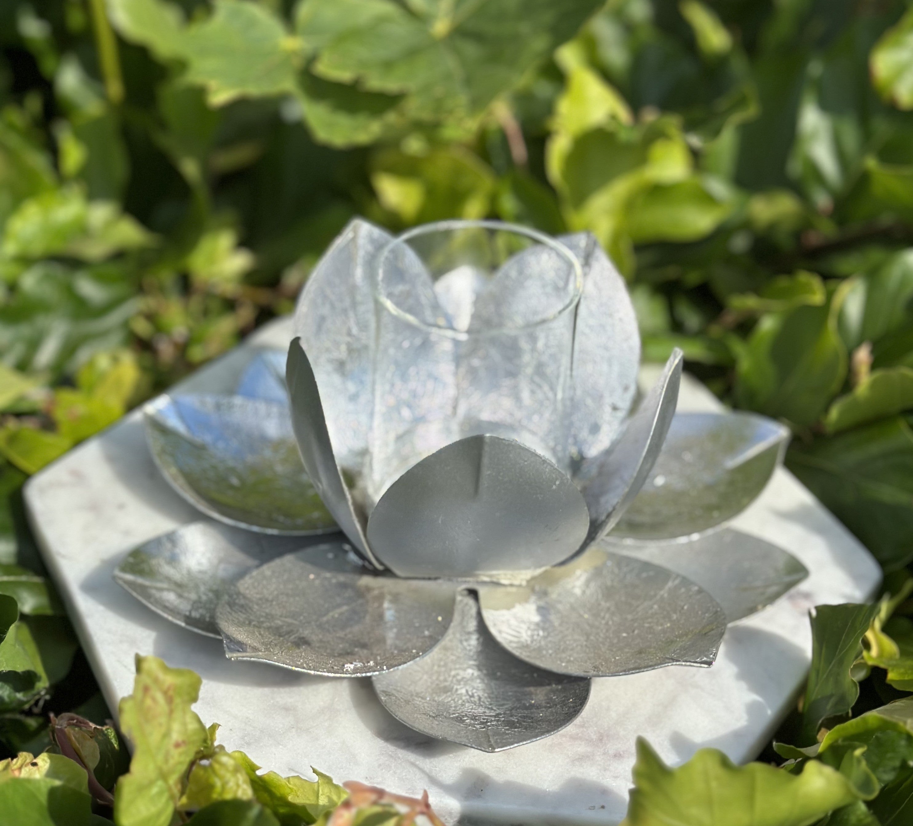 Lotus sølv metal og glas 1