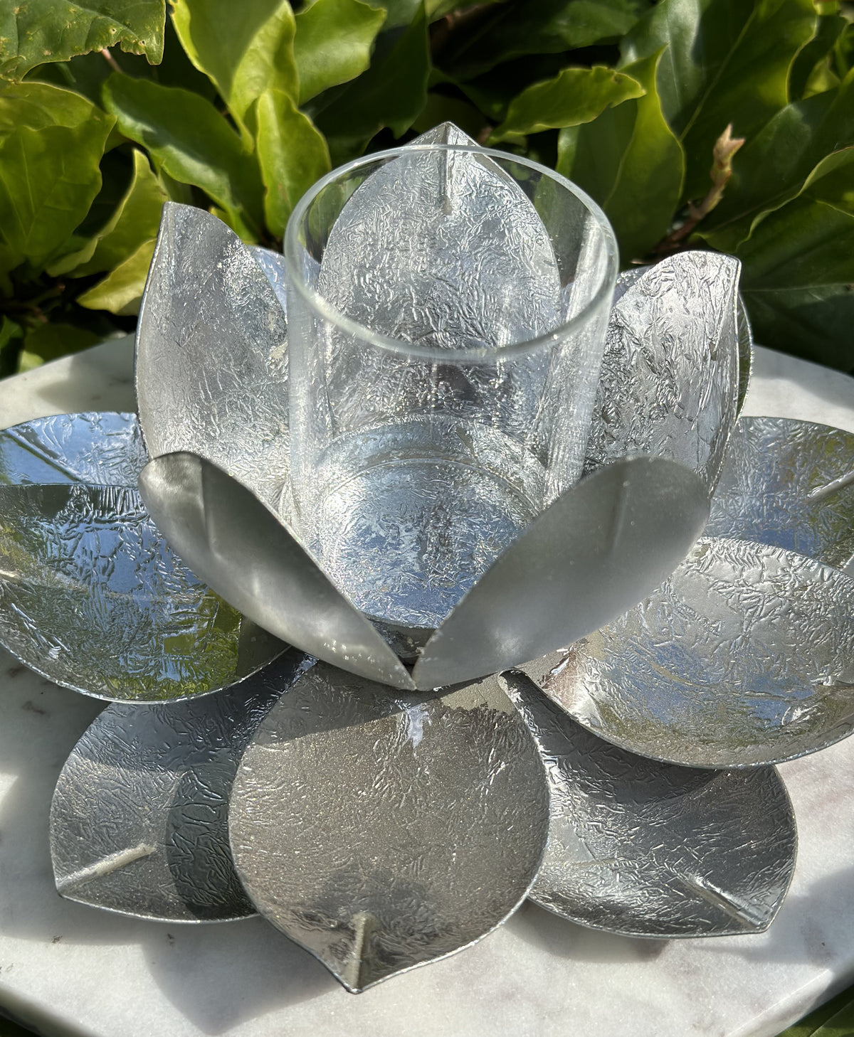 Lotus sølv metal og glas 2