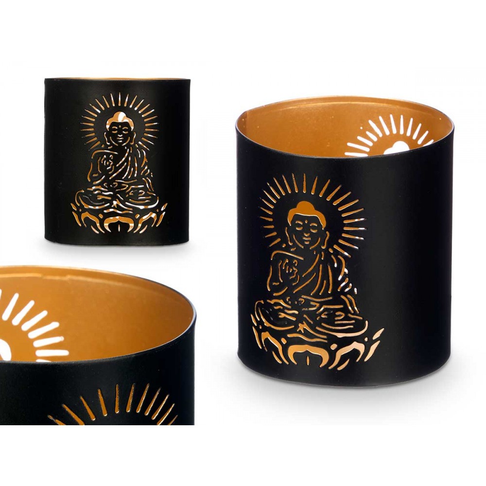 Lysestage sort - med buddha