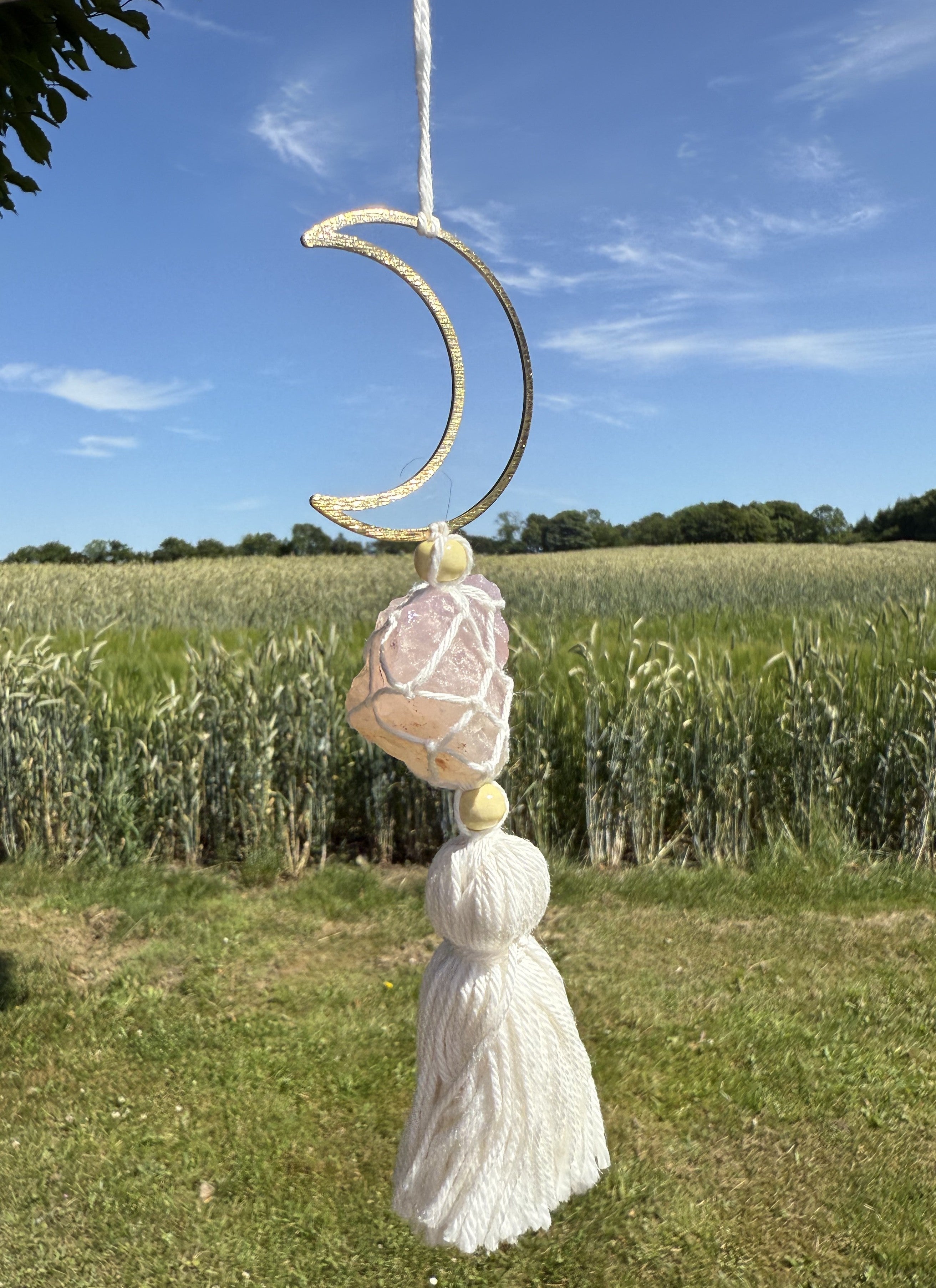 Måne krystal ophæng - Rosakvarts 2