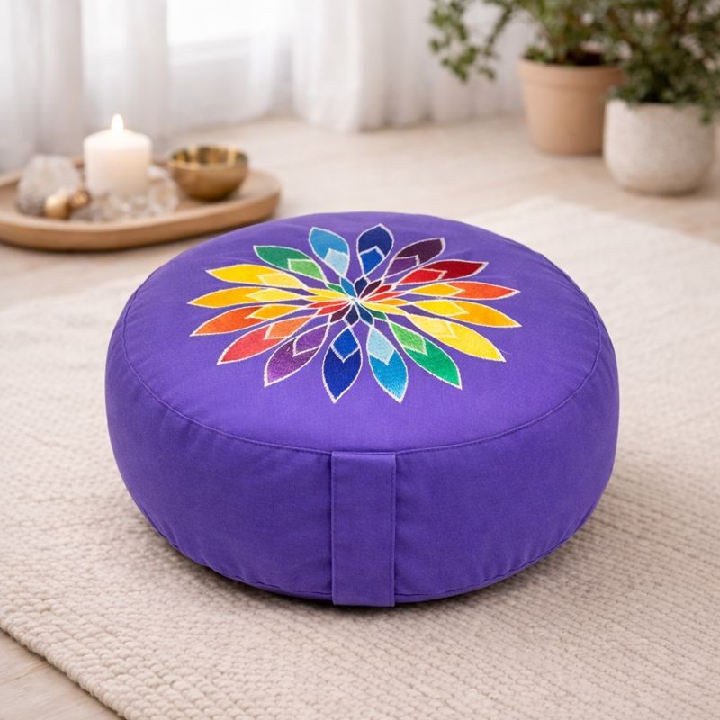Meditationspude Lilla med multi coloured blomst 1
