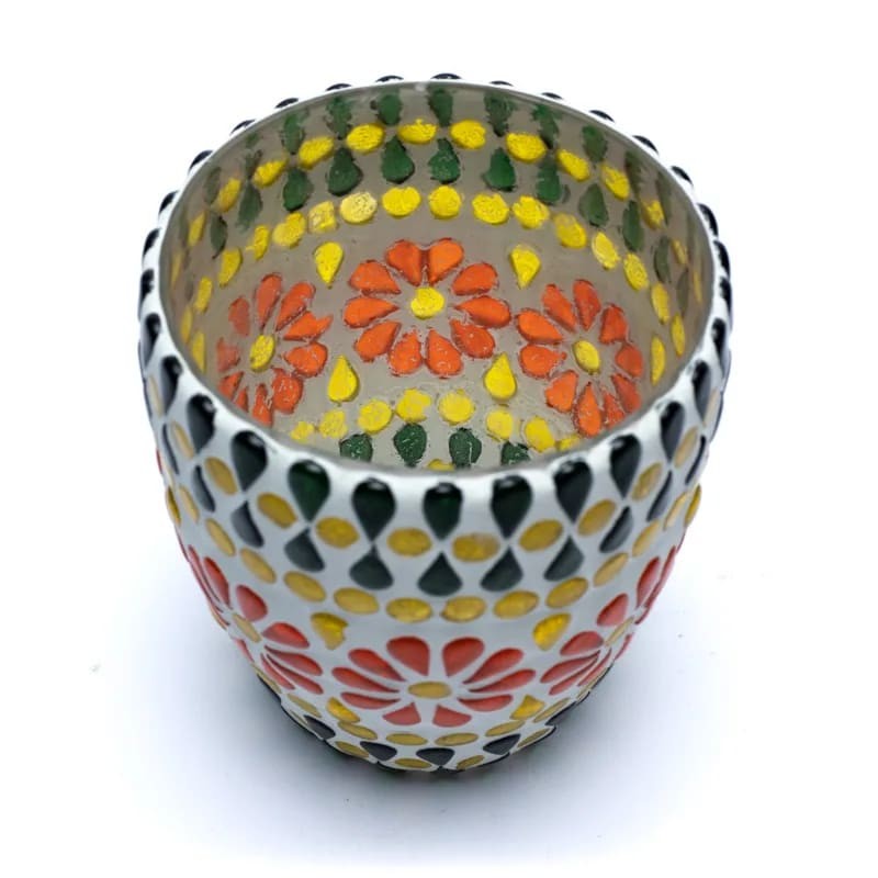 Mosaik lysestage m. blomster 3