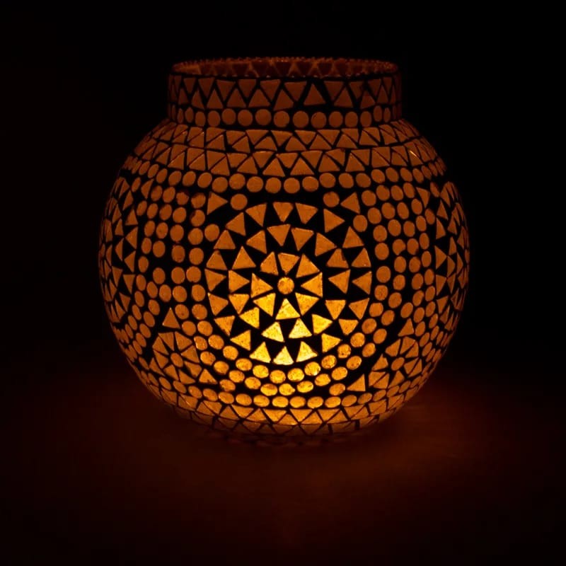 Mosaik lysestage - vase hvid 2