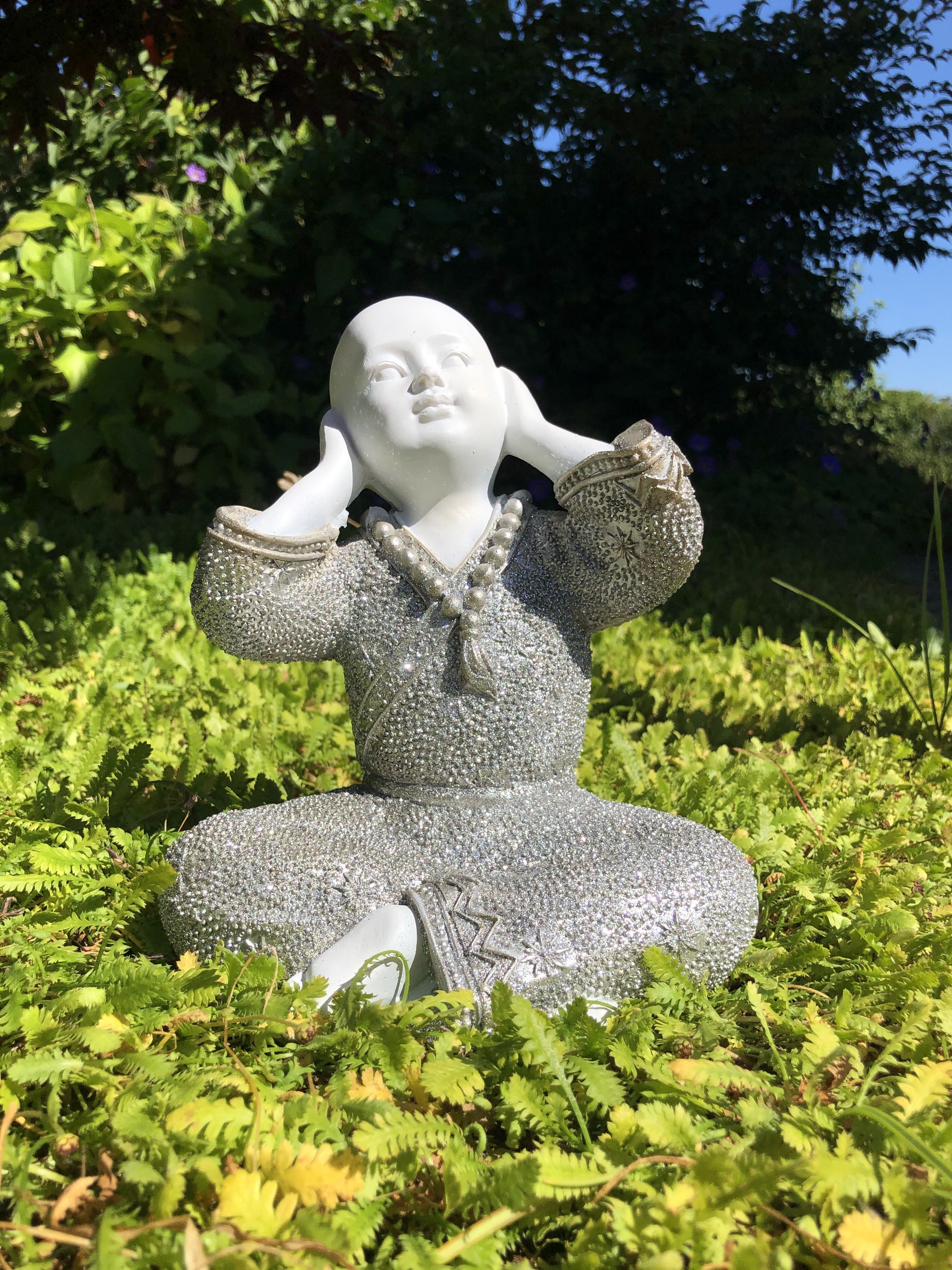 Munke kan ikke se - høre - tale - Hvid & Sølv. 16 cm 3