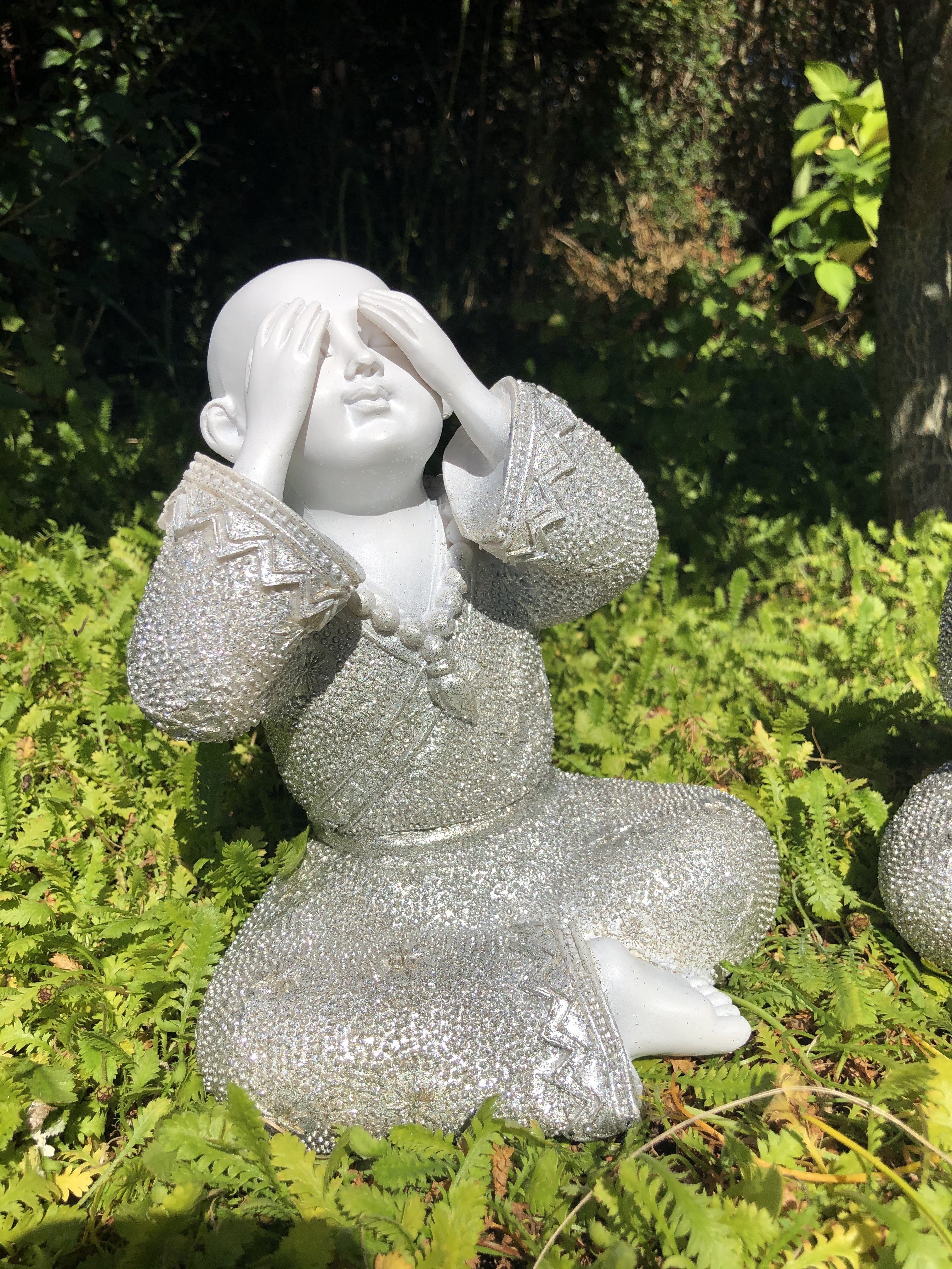 Munke kan ikke se - høre - tale - Hvid & Sølv. 16 cm 4
