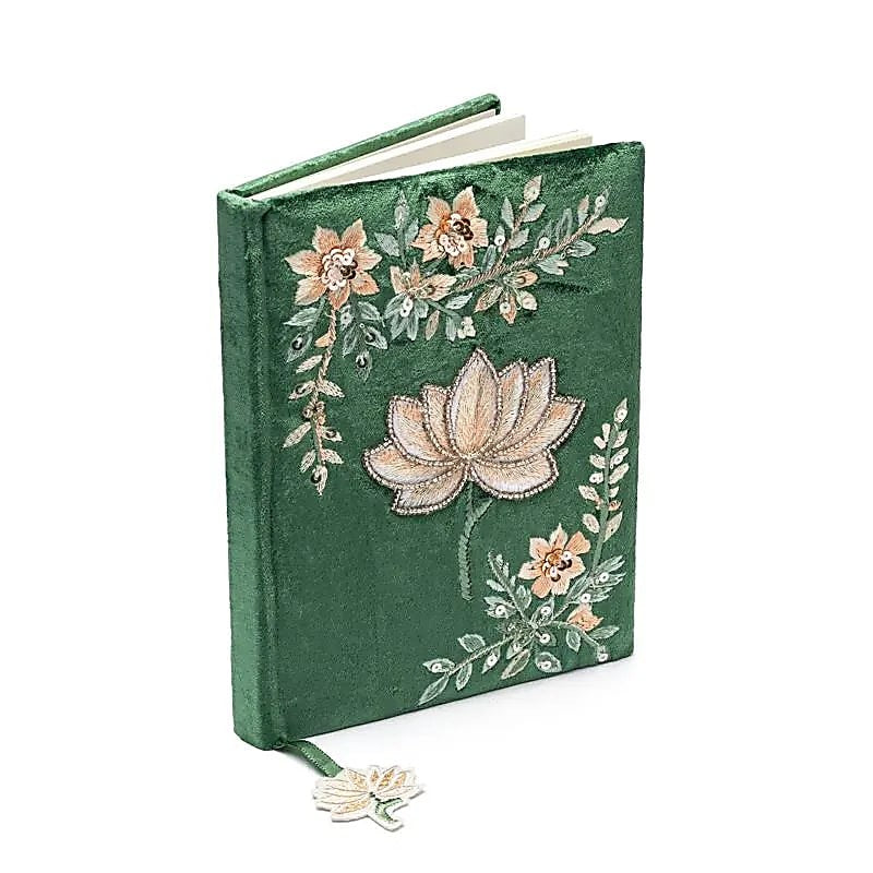 Notesbog grøn m. lotus blomst 2