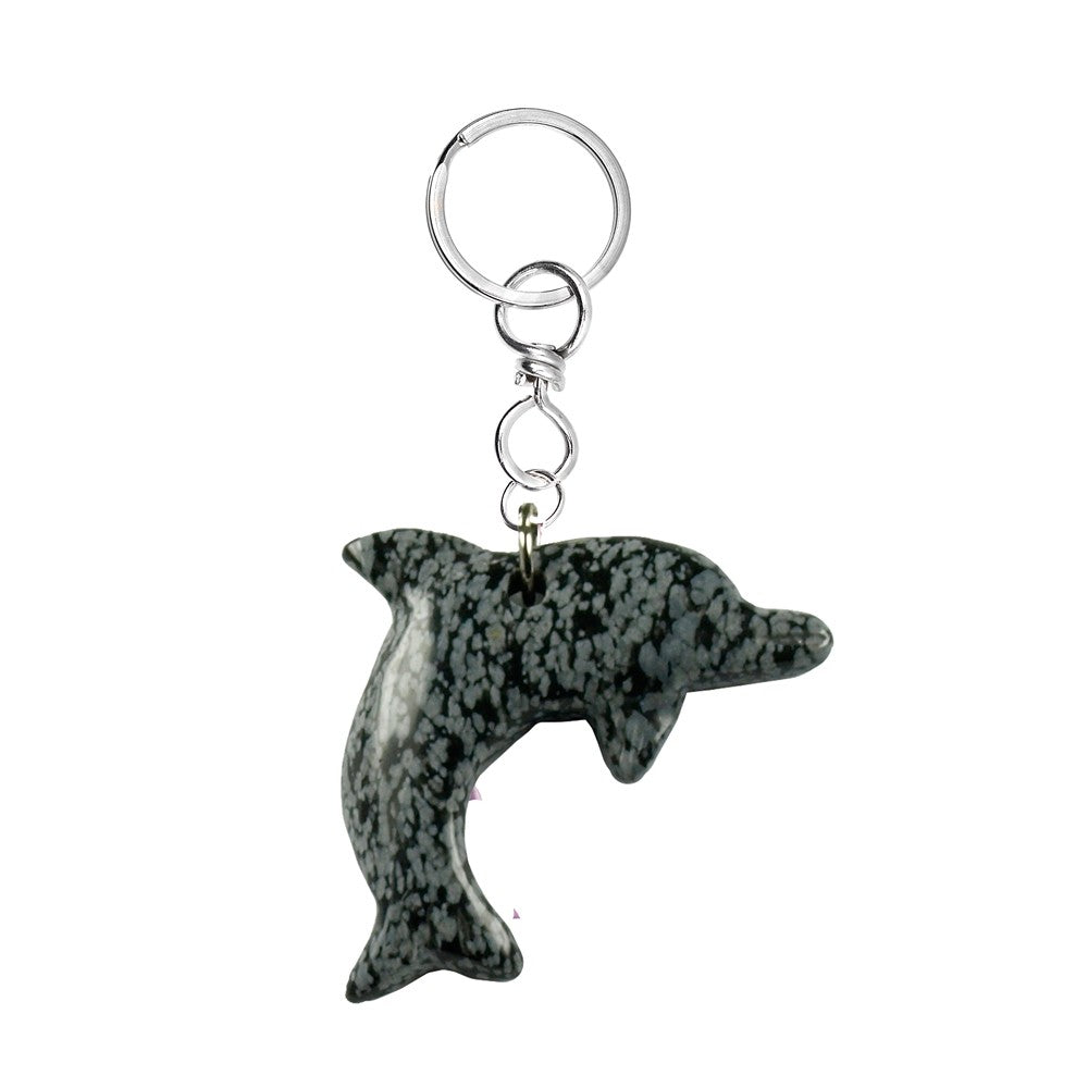 Obsidian snefnug delfin nøglering