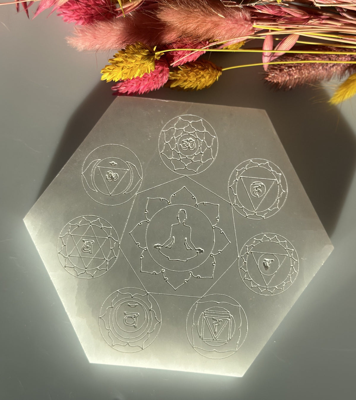 Selenit plade med chakra 2