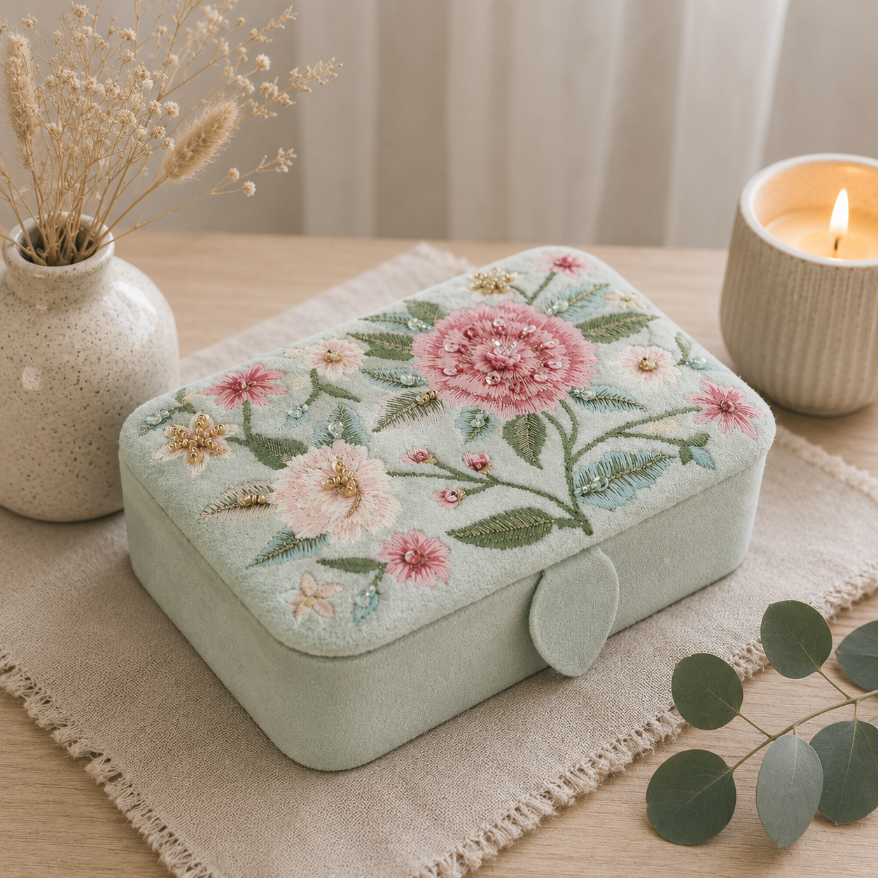 Box med blomster