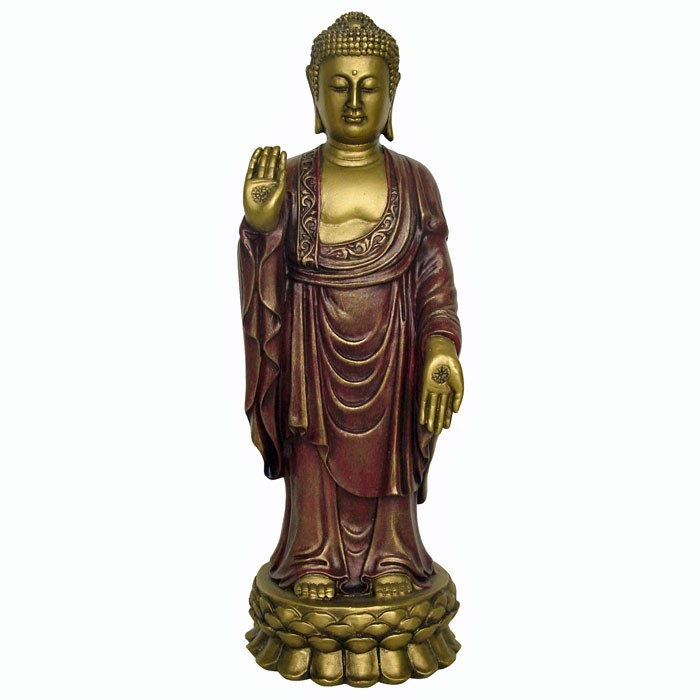 Stående Buddha-figur (guld-rød finish) 6