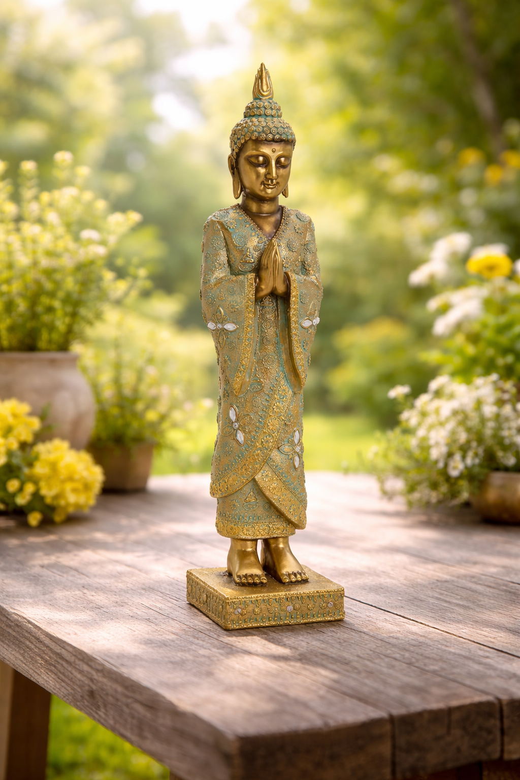 Stående Buddha guld/blå