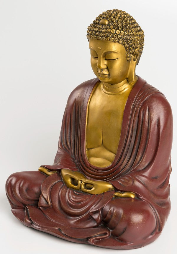 Stor Buddha statue i guld og rød finish