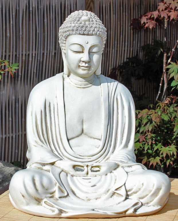 Stor Buddha statue i hvid patina
