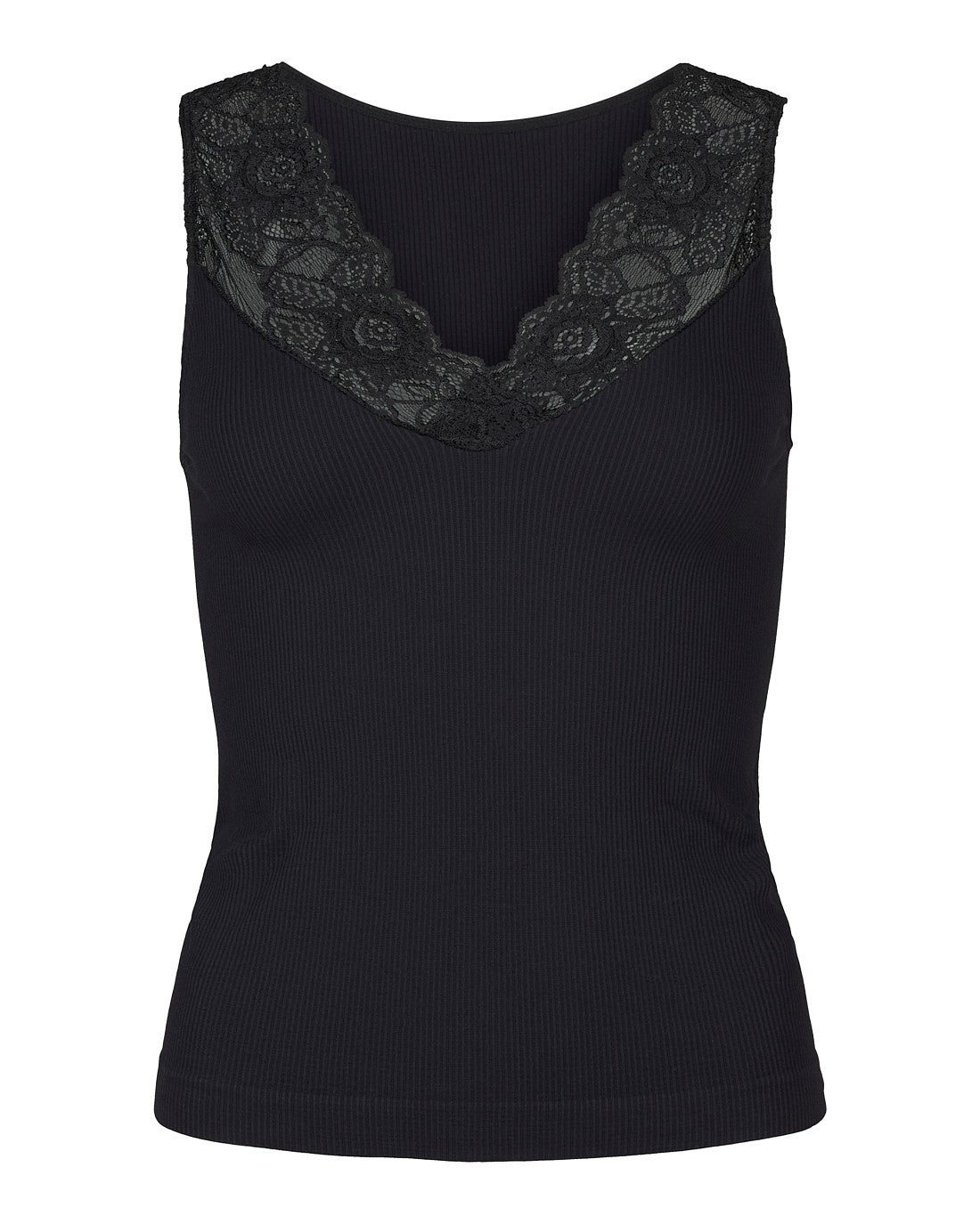 Top - Belen rib v-lace - Sort L/XL