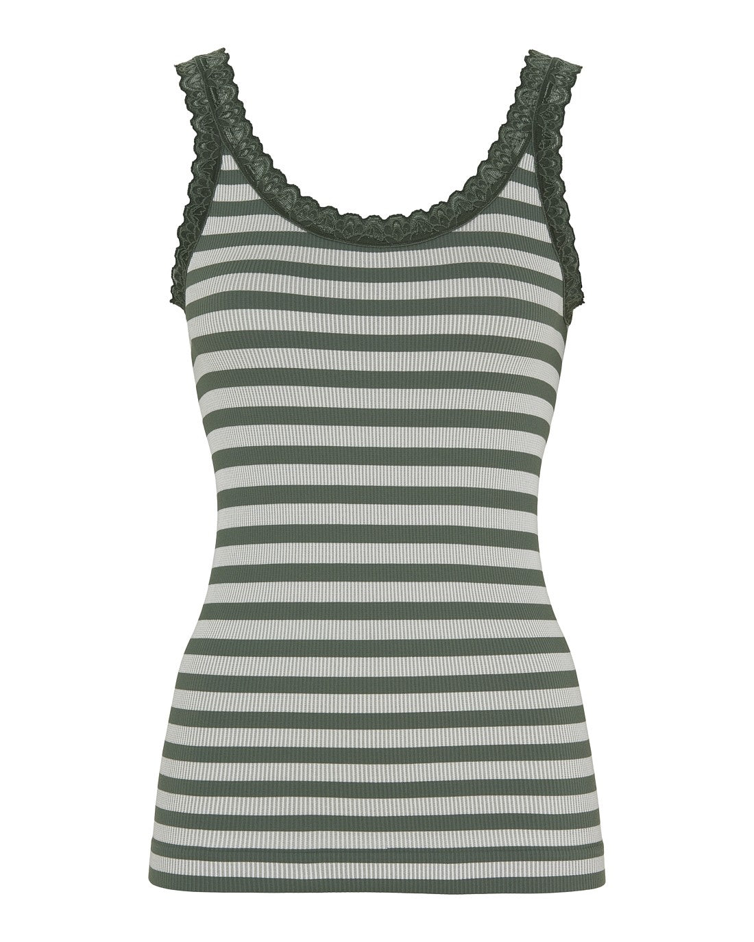 Top - ISA Stripe rib - Oliven/Hvid