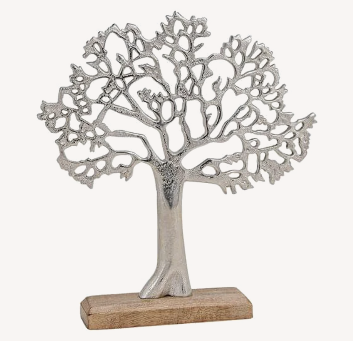Træ skulptur i sølvmetal på fod - Stor 2