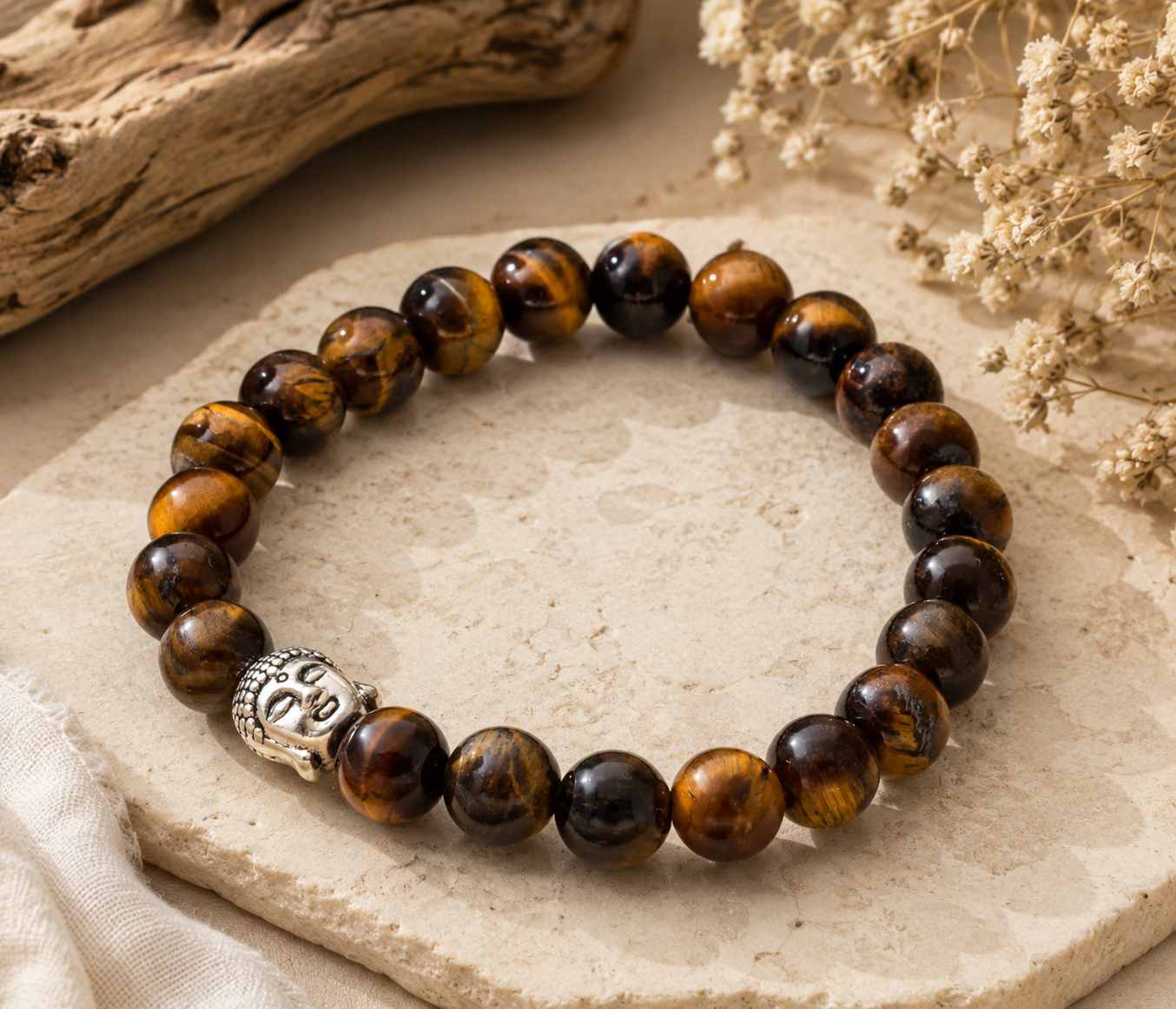 Armbånd - tigerøje m. buddha