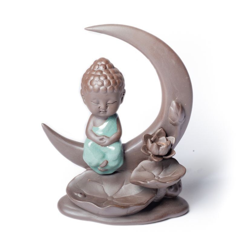 Backflow røgelses holder m. Buddha på måne 1