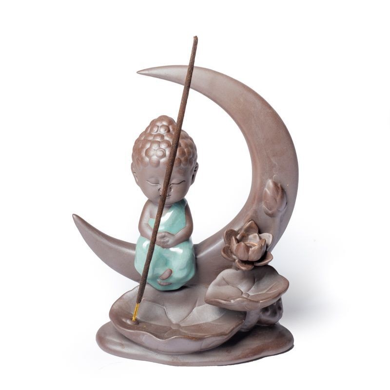 Backflow røgelses holder m. Buddha på måne 2