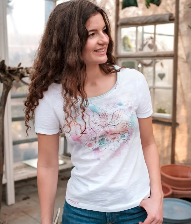 Bluse Lotus aquarell hvid/bunt